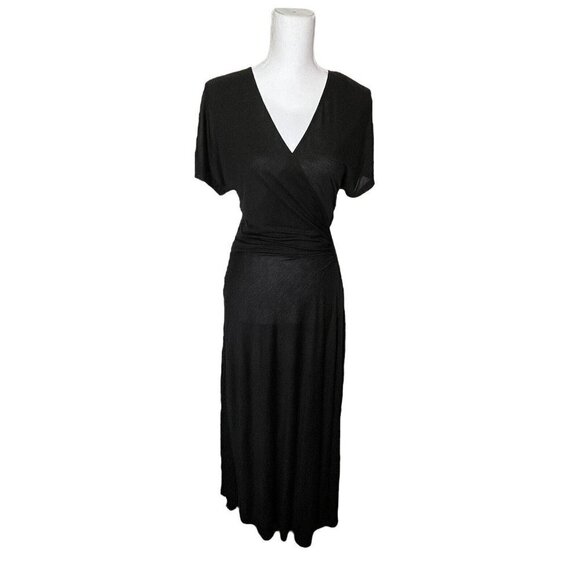 Diane Von Furstenberg Black Midi Dress Women’s Size 4 V Neck Front Slit DVF - Picture 1 of 9